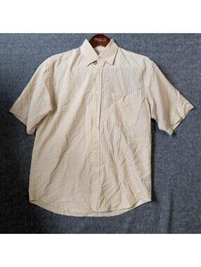Bugatchi Button Up Shirt Mens M Yellow Check Modal Blend Short Sleeve Casual